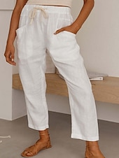 economico Pantaloni-Per donna Pantaloni in cotone e lino Pantaloni Eleganti Moda Streetwear Lunghezza intera Naturale Semplice Tasca Design con Coulisse Elastica All&#039;aperto Confortevole Vacanza Uscire Ruggine Blu cielo