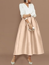 abordables Robes de cocktail-Robes Cocktail Deux Pièces Élégantes à la Plage Robe de Fête Robe de Mariage Mi-Longue Longue Manche V Col Satin avec Plis Robes