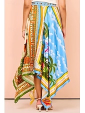 preiswerte Grafische Röcke-Damen Rock Lässig Boho Maxi Mittlere Hüfthöhe Röcke Blumen Druck Asymmetrischer Saum Mikroelastisch Straße Ausgehen Grün Sommer Polyester