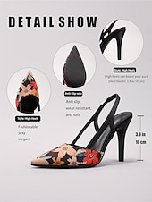cheap Slingback Pumps-Women's Floral Slingback High Heels – Elegant Pointed Toe Stiletto Pumps for Office, Party, or Evening Events
