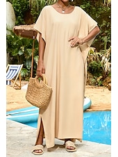 abordables Robes de plage-Femmes Maillots de Bain Vêtement couvrant Maillot de bain Tropical Tenues de plage Uni Fil en V Manches courtes Maillots de bain