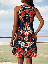 abordables Robes fleuries-Femmes Mini Robe Robe d&#039;été Vacances Occasionnel Quotidien Coupe régulière Fleuri Graphique Sans manches Col Halter Jaune Rouge Bleu Été