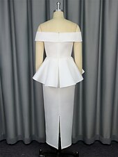 cheap Little White Dresses-Wedding Dresses Mermaid / Trumpet Off Shoulder Sleeveless Ankle Length Satin Bridal Gowns With Solid Color