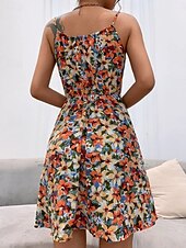 ieftine Rochii florale-Pentru femei Rochie Mini Rochie A line Rochie halter Casual În aer liber Ieșire Plajă Fit regulat Floral Fără manșon Gâtul halter Negru Roz Îmbujorat Bleumarin Portocaliu Vară