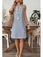 abordables concevoir des robes en coton et lin-Femmes Mini Robe Robe en coton et lin Mode Moderne Fête Sortir Week-end Coupe régulière Fleur Sans manches Col en V Gris Clair Été