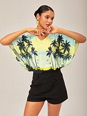 Χαμηλού Κόστους Jumpsuits-ντεγκραντέ φοίνικα τύπωμα casual παραλία κορμάκι σε στυλ διακοπών