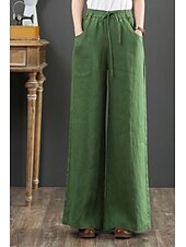 cheap Plain Cotton Linen Pant-Women&#039;s Cotton Linen Shorts Linen-Inspired Pants Cotton Linen Pants Fashion Streetwear Full Length Natural Plain Pocket Elastic Drawstring Design Comfy Comfortable Street Going out Apricot Jacinth