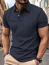 cheap Men&#039;s Classic Polo-Men&#039;s Golf Shirt Golf Polos Shirts Work Casual Lapel Short Sleeve Basic Modern Stripes Patchwork Buttons Summer Regular Fit Depression Green Black White Burgundy Deep Blue Khaki Golf Shirt