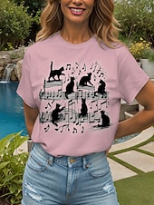 abordables T-shirt Animaux-Femmes T-shirt Graphique Animal Chat ancien Élégant Classique Manche Courte Col ras du cou Col rond Hauts Réguliers Quotidien Week-end Imprimé Noir Blanche Rose Claire Bleu Vert Été Printemps