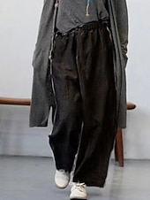 economico Pantaloni in lino e cotone semplici-Per donna Pantaloni in cotone e lino Pantaloni Eleganti Casual Lunghezza intera Naturale Semplice Tasca Elastico in vita Comodo All&#039;aperto Confortevole Streetwear Uscire Grigio Nero Cachi Caffè Estate