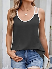 billige Enkel tank topp-Dame Camisole Tank Top Helfarge Daglig Fritid Ermeløs Med stropper Vanlige topper Daglig Svart Hvit Rosa Grønn Sommer