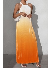 abordables Arte &amp; Diseño Vestidos-Mujer Vestido Midi Vestido de cuello halter Moda Clásico Vacaciones Diario Festivos Ajuste regular Gradiente de Color Sin Mangas Cuello halter Rojo Naranja Marrón Verano
