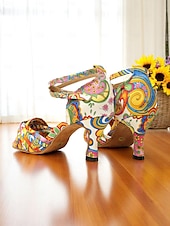 preiswerte Lateinamerikanische Schuhe-Bunte Latein-Tanzsandalen für Damen – offene Absätze mit Boho-Muster für Salsa-, Samba- und Sommerauftritte für Damen