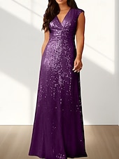 abordables Robes pour invitées de mariage-Robes de Mariée Invité Sirène  Trompette Robe Élégante Invité de Mariage Longueur de Sol Sans Manches Col en V Pailletée avec Paillettes