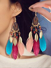 preiswerte Damen Ohrringe-Bohemian Federohrringe mit bunten Perlen, Ethno-Stil für Frauen – perfekt für Sommerfeste, Freizeitausflüge und den Urlaub