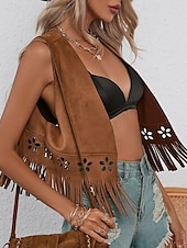 billige Boho topper-Dame Bluse عادي Moderne Fritid Ermeløs V-hals Vanlige topper Ferie Ut på byen Dusker Utskjæring Brun Sommer