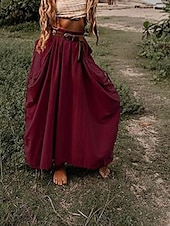economico Pantaloni-Per donna Gonna Casual Boho Maxi Vita media Gonne Semplice Tasca Micro-elastico Vacanza Uscire Nero Verde militare Rosso Zenzero Estate Cotone Lino