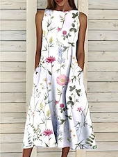 preiswerte Blumenkleid-Damen Midikleid Sommerkleid A Linie Kleid Elegant Urlaub Lässig Normale Passform Blumen Grafik Ärmellos Rundhalsausschnitt Hellrosa Weiß Rosa Blau Sommer