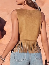 billige Boho topper-Dame Bluse عادي Fritid Ermeløs V-hals Vanlige topper Ferie Ut på byen Frynser Lysebrun Sommer
