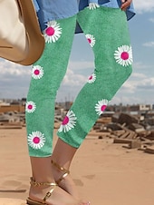 olcso Kék 3D nyomtatás-Womens Leggings Nadrág 3D Nyomtatás Üdülés Vintage Divat Alap Átmeneti Magas Derék Virágos Grafikai Thermális Meleg Légáteresztő Puha Rugalmas Üdülés Hétköznapi Rózsaszín Kék Zöld Nyári Tavasz Slim