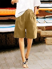 abordables Bermudas-Mujer Pantalón corto pantalones Casual Longitud de la rodilla Cintura Media Plano Bolsillo Cintura elástica Confortable Al Aire Libre Ropa Cotidiana Noche Azul pavo real Albaricoque Marrón Claro