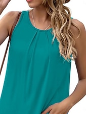 baratos Camisolas &amp; Baby Dolls de mulher-Mulheres Camisola Regata Côr Sólida Diário à moda Casual Sem Manga Gola Redonda Tops regulares Diário Preto Branco Azul Real Azul Verão