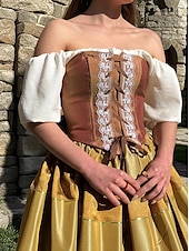 ieftine Rochie-Medieval Renascentist Rochii Rochii de bal Rochie Lungă Viching Cavaler celtic Costume de fancy Pentru femei Regal Halloween Carnaval Mascaradă Performanță LARP Ren Faire Adulți Rochie