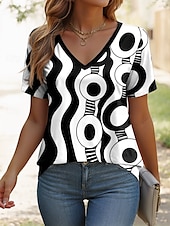 cheap Boho tee-Women&#039;s T Shirt Graphic Geometric Vintage Stylish Classic Short Sleeve V Neck Regular Tops Daily Weekend Print White Blue Purple Green Summer Spring
