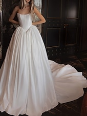 cheap Formal Wedding Dresses-Hall Vintage Royal Style Bustier Drop Waist Wedding Dresses Ball Gown Sleeveless Chapel Train Taffeta Bridal Gowns With Solid Color