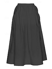 abordables Jupes unies-Femmes Jupe Évasé Mode Maxi Taille Basse Jupes Uni Avec Poches Micro-Élastique Vacances Rue Noir Blanche Champagne Beige Été Mélange Lin-Coton