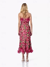 abordables Robes de cocktail-Robes Fourreau  Colonne Robe Rose Fuchsia Invité de Mariage Robe de Cocktail Sans Manches Sans Épaule Fleurs avec Dentelle Brodée