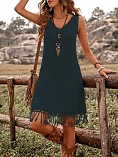 abordables Robe Simple-Robe mini femme robe d&#039;été en couleur unie décontractée quotidienne ajustement régulier graphique sans manches col rond vert armée bleu marine marron été