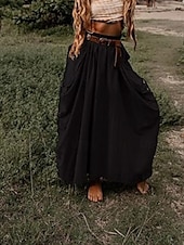 economico Pantaloni-Per donna Gonna Casual Boho Maxi Vita media Gonne Semplice Tasca Micro-elastico Vacanza Uscire Nero Verde militare Rosso Zenzero Estate Cotone Lino