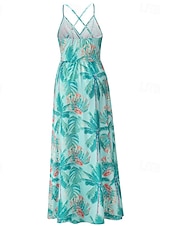preiswerte Druck Blumen Kleider-Damen Midikleid Sommerkleid Unterkleid Boho-Kleid Mode Modern Täglich Strand Wochenende Normale Passform Blumen Ärmellos V Ausschnitt wasserblau Schwarz Rosa Orange Sommer