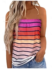 levne Grafický obchod Tank tops &amp; Camis-Dámské tílko tubetop pruhované tropické denní volnočasové bez rukávů bez ramínek běžné vrchní denní bez zad potisk černé fialové fuchsiové zelené léto
