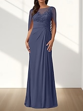 preiswerte Bodenlänge-A-Linie Brautmutterkleid Hochzeitsgast Elegant Rundhalsausschnitt Bodenlang Chiffon Ärmellos mit Applikationen Raffung 2025