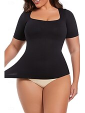 billige Plain t-skjorte-Dame Bluse عادي Fritid Kortermet Firkantet hals Vanlige topper Daglig Ferie Ut på byen Svart Hvit Sommer