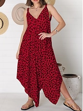 abordables Robes Floraux Imprimés-Femmes Robe Midi Robe Élégante Élégant Sans manches Coupe ajustée Léopard Sans manches Col en V Blanche Jaune Rouge Bleu Été Printemps Automne