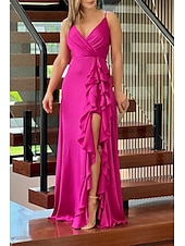 preiswerte abendkleider-Damen Langes Kleid Maxikleid Abschlussballkleid Partykleid Cocktailkleid Unterkleid Mode Party Besonderer Anlass Date Normale Passform Einfach Ärmellos Spaghettiträger Grün Dunkelblau Rosenrot Sommer