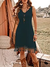 abordables Robe Simple-Robe mini femme robe d&#039;été en couleur unie décontractée quotidienne ajustement régulier graphique sans manches col rond vert armée bleu marine marron été