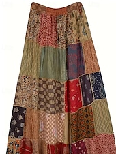 billige Boho skjørt-Dame الالتفاف Fritid Bohem Maksi Mellomhøyt liv Skjørt Blomstret Trykt mønster Mikroelastisk Feriereise Gate Rød Blå Sommer Polyester