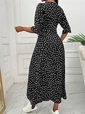 abordables Robe Simple-Femmes Robe Longue Maxi Robe Robe Décontractée Robe d&#039;été Élégant Mode Extérieur Fête Date Coupe régulière À pois manche longue Col en V Noir Rouge Bleu Été Printemps