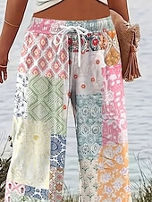 billiga breda ben och hög midja-Dam Brett skaft Kinesiska Säckiga byxor Semester Vintage Mode Fullängd Hög midja Grafisk Geometrisk Paisley Tryck Microelastisk Formell Semester Gata Rosa Blå Purpur Grön Sommar Vår Normal