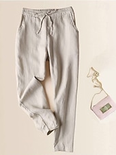 baratos Calça de linho de algodão simples-Mulheres Calças de linho de algodão Calças Calças Harem Casual Comprimento total Natural Tecido Bolsos Design de cordão elástico Exterior Confortável Rua Roupa Diária Adamascado Preto Branco Rosa