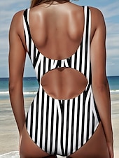 levne Jednodílné plavky-Ženské plavky jednodílné monokini s vysokým střihem bez zad s kontrolou břicha vysokým pasem štíhlé na dovolenou vintage grafické geometrické U-krk bez rukávů