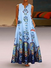 economico Abiti Boho-Per donna Abito maxi Abito a trapezio Abito Estivo Vacanza Casual Boho Quotidiano Ferie Vestibilità regolare Grafico Tribale Senza Maniche Scollo a V Nero Bianco Giallo Blu Estate