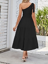 abordables Robes-Femmes Robe Midi Robe Blanche Robe en coton et lin Mode Moderne Extérieur Vacances Anniversaire Coupe régulière Uni Sans manches Une Épaule Rose Claire Noir Blanche Vert Véronèse Été