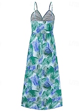 abordables Robes Floraux Imprimés-Femmes Robe Midi Robe d&#039;été Robe Nuisette Robe bohème Mode Moderne Quotidien Plage Week-end Coupe régulière Fleuri Sans manches Col en V Jaune clair Jaune Bleu Violet Été