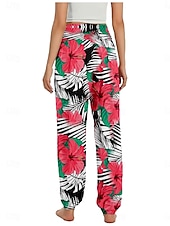 economico Pantaloni in cotone e lino con grafica-Per donna Pantaloni ispirati al lino Gamba larga Pantaloni Stile Etnico Casual Boho Lunghezza intera Vita Alta Floreale Foglia Tropicale Tasca Elastico in vita Stampa Traspirabilità Morbido
