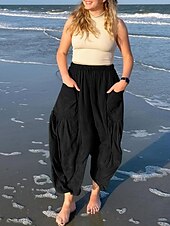 abordables pierna ancha y cintura alta-Pantalones baggy de chinos de pierna ancha para mujer Básicos Casual Largos Cintura alta Sencillos Con bolsillo Cinturilla elástica Cómodos Suaves Confortables Micro-elástico Exterior Calle Diaria
